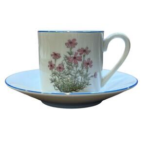 Vintage Takashi Japan Demitasse Espresso Tea Cup Saucer Floral Cottage Woodland
